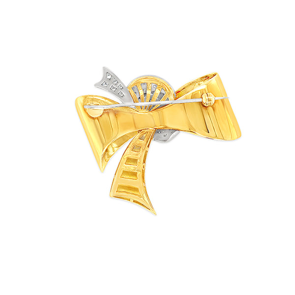 'BOW' 18CT YELLOW GOLD AND 18CT WHITE GOLD DIAMOND SET BROOCH (Image 3)
