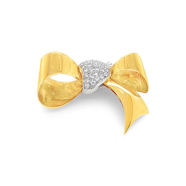 'BOW' 18CT YELLOW GOLD AND 18CT WHITE GOLD DIAMOND SET BROOCH (Image 2)