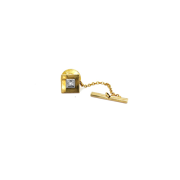 18CT YELLOW GOLD AND 18CT WHITE GOLD DIAMOND SET TIE TACK (Image 1)