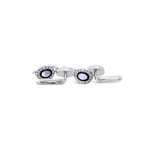 EMIL KRAUS 18CT WHITE GOLD MOTHER OF PEARL, BLACK ONYX AND DIAMOND DRESS STUDS (Image 2)