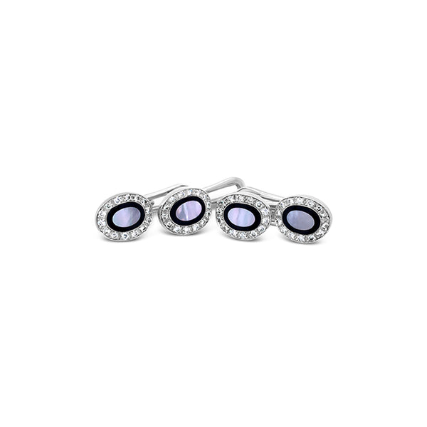 EMIL KRAUS 18CT WHITE GOLD MOTHER OF PEARL, BLACK ONYX AND DIAMOND DRESS STUDS (Image 1)