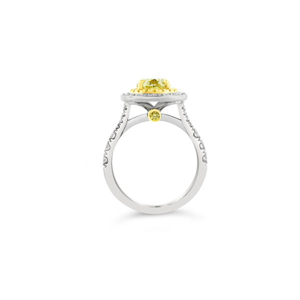 PLATINUM AND 18CT YELLOW GOLD 2.11CT OVAL FANCY INTENSE YELLOW DIAMOND HALO DESIGN RING (Image 4)